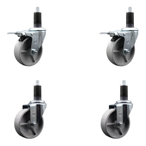 Service Caster 4'' Semi Steel Swivel 1-1/4'' Expanding Stem Caster Set 2 Total Lock Brakes, 4PK SCC-EXTTL20S415-SSR-2-S-2-114 - main